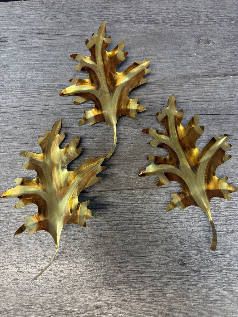 Vintage Mcm Brass Metal Oak Leaf Wall Art